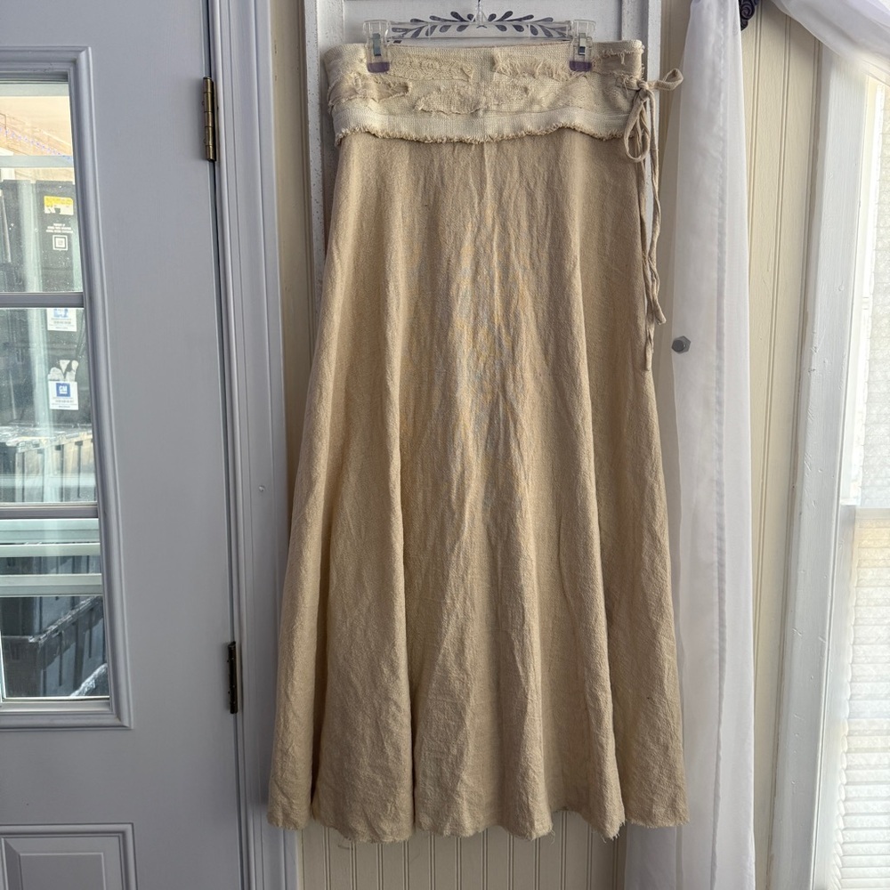 French Boutique Handloom Cotton Maxi Skirt - Bohemian Fringed Wrap - One Size